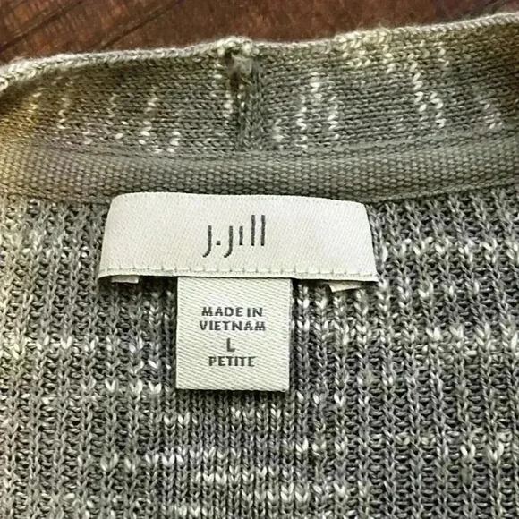 J. Jill‎ Women’s Petite Lg Linen Blend Heathered Grey Open Front Ribbed Cardigan - Picture 5 of 10